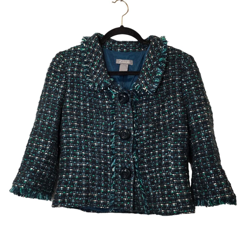 Ann Taylor Black and Teal Tweed Blazer